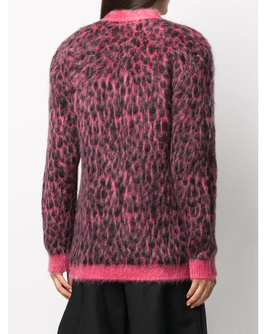 Saint Laurent Pink Brushed Leopard-print Wool Cardigan