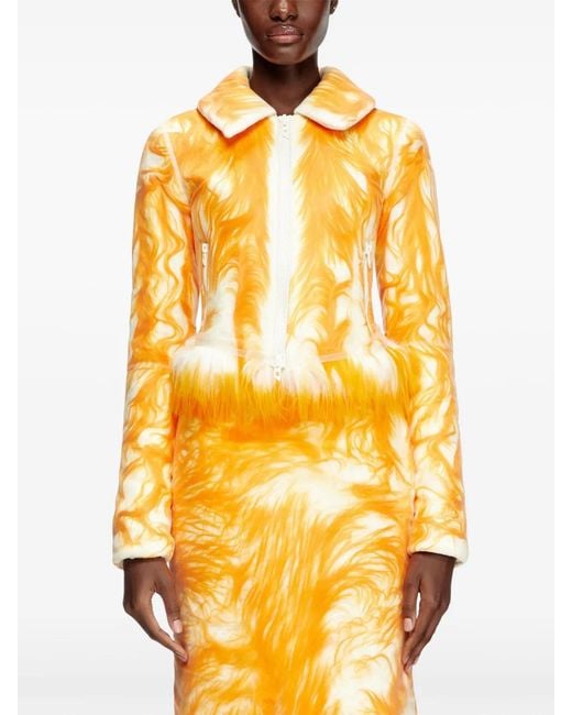 DIESEL Yellow Cropped Faux-Fur Two-Way Zip Jacket