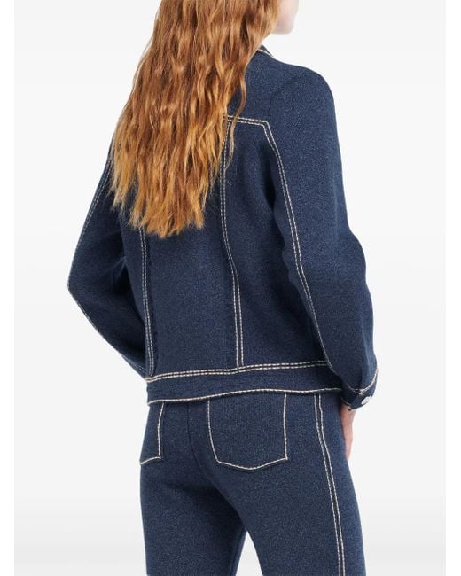 Barrie Blue Contrast-Stitching Denim-Effect Jacket