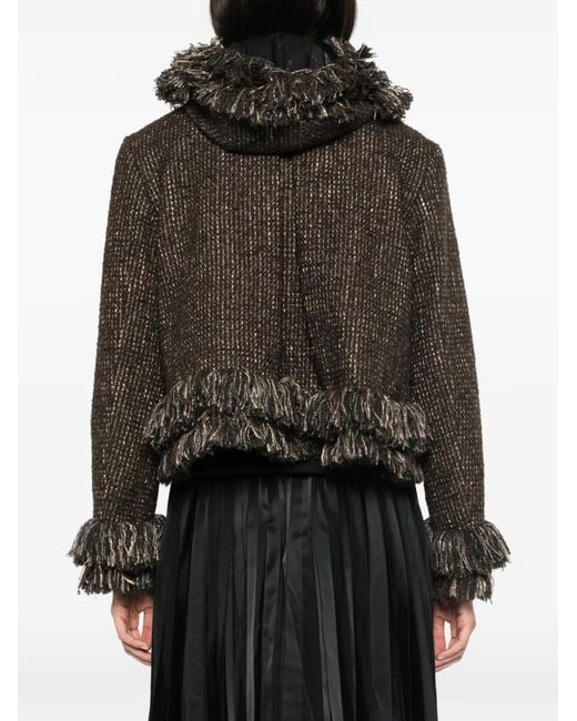 Sacai Brown Fringe-Trimmed Hooded Jacket