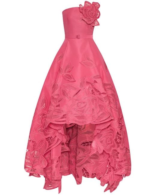Oscar de la Renta Pink Rose-Appliqué Cut-Out Gown