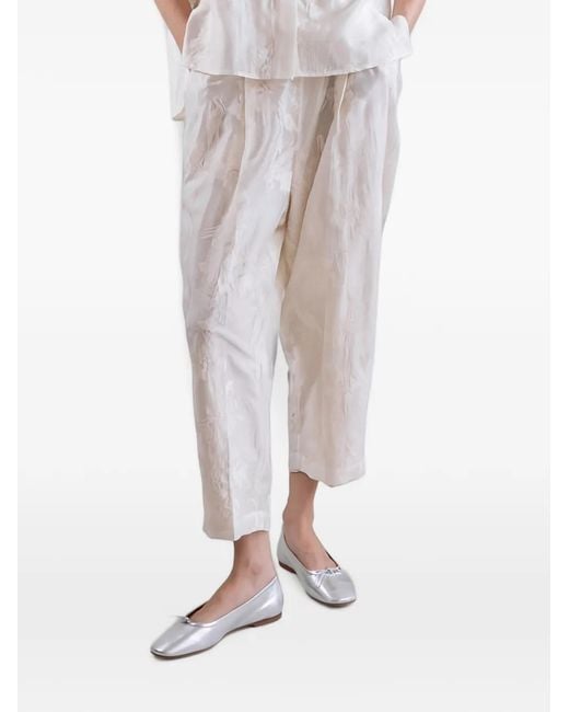 Psophia White Floral-Pattern Trousers