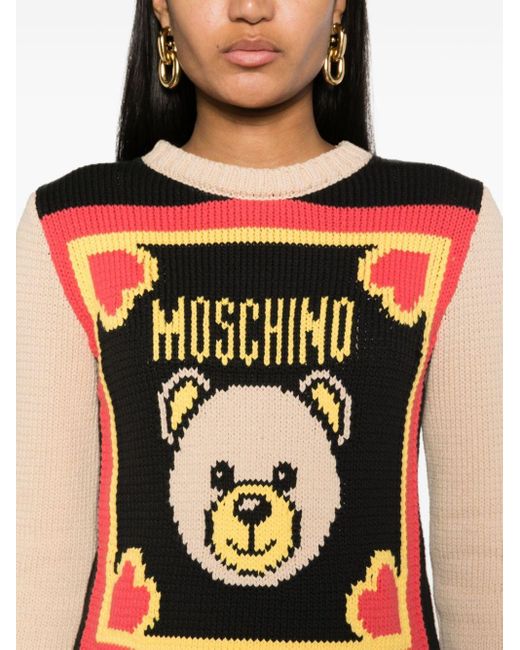 Moschino Black Teddy Bear-embroidered Ribbed Jumper