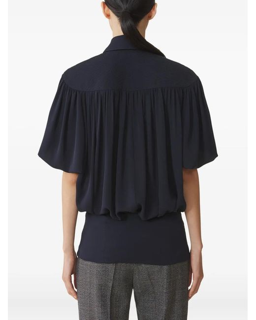 Lanvin Black Pleated-Panel Short-Sleeves Top