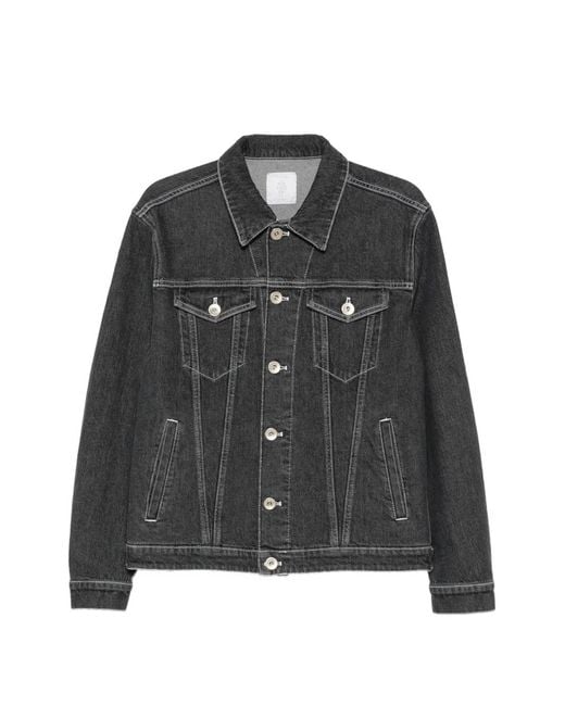Eleventy Black Contrast-Stitch Denim Jacket for men