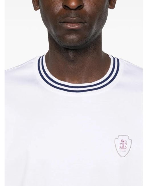 Brunello Cucinelli White Crew-Neck Logo T-Shirt for men