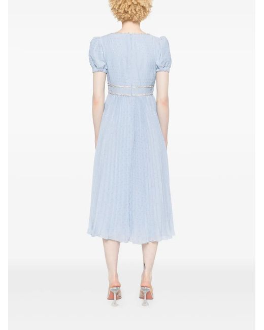 Self-Portrait Blue Pleated Chiffon Midi Dress