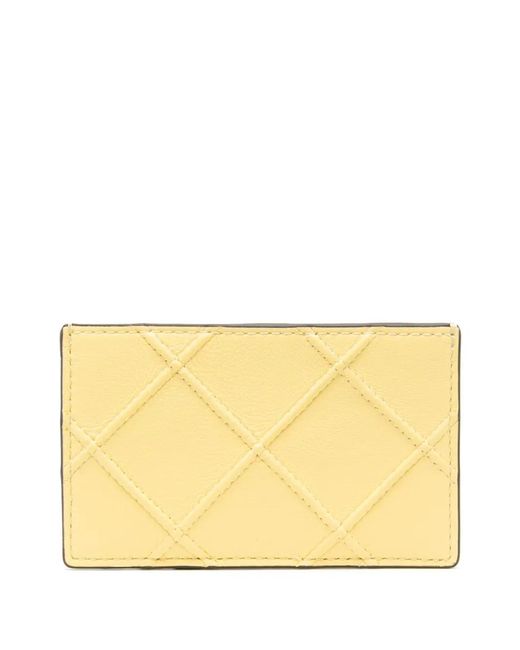 Tory Burch Yellow Fleming Diamond-Pattern Cardholder