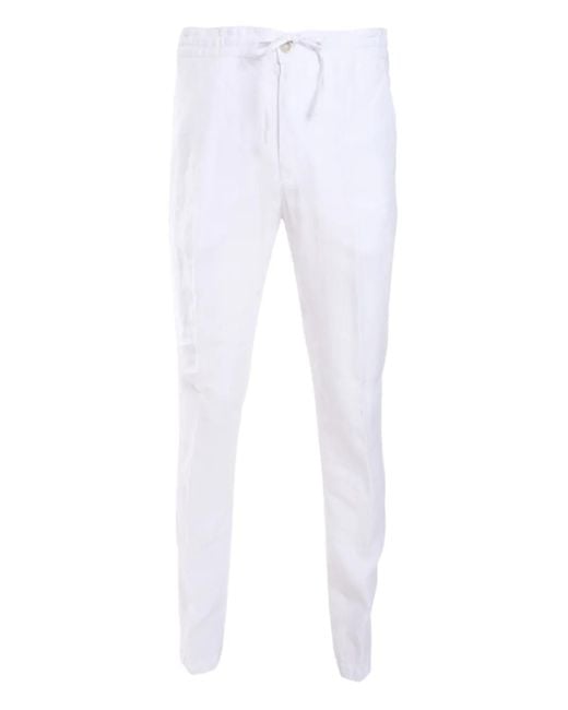 120% Lino White Drawstring-Waist Trousers for men