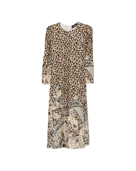 Etro Natural Leopard-Print Midi Dress