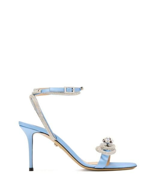 Mach & Mach White Double Bow Ankle-Strap Sandals