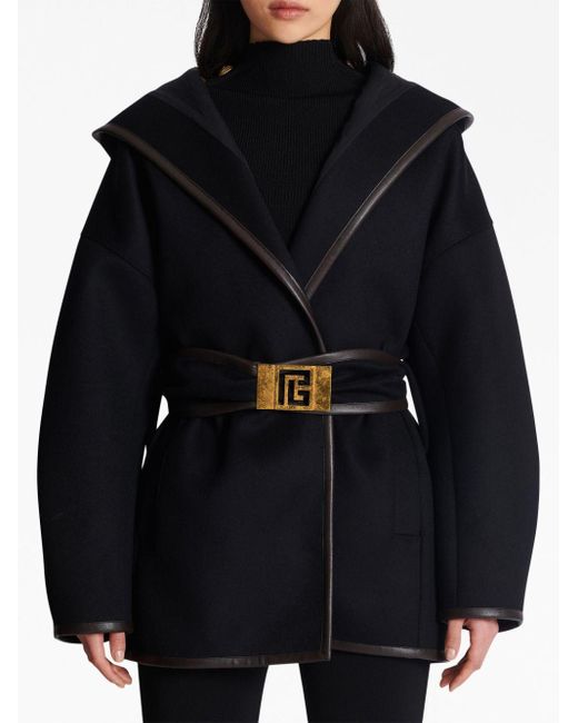 Balmain Black Wool-cashmere Belted Coat