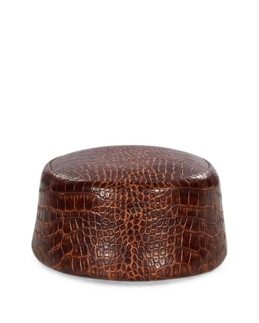 ROWEN ROSE Brown Croc-Effect Pillbox Hat