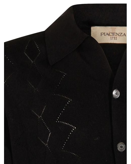 Piacenza Cashmere Black Button Patterned Cardigan for men