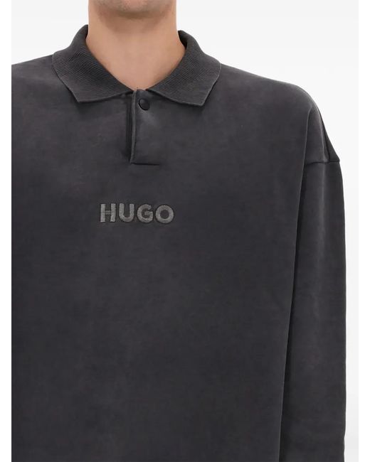 HUGO Black Embroidery-Logo Polo Shirt for men
