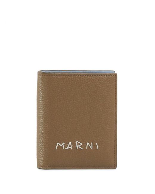 Marni Natural Logo-embroidered Leather Wallet