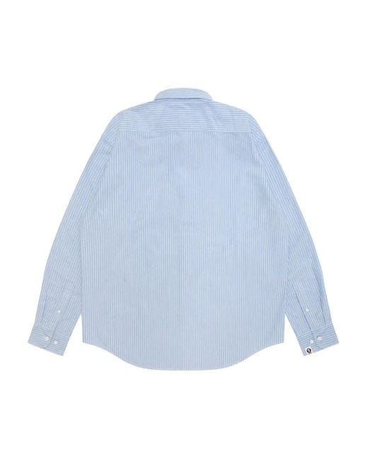Aape By A Bathing Ape Blue Embroidered Striped Shirt for men
