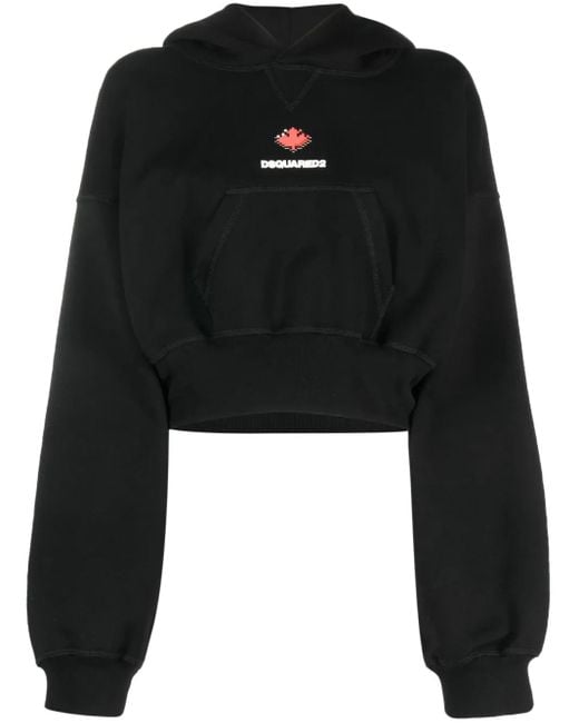 DSquared² Black Baseball-Cap Cotton Cropped Hoodie