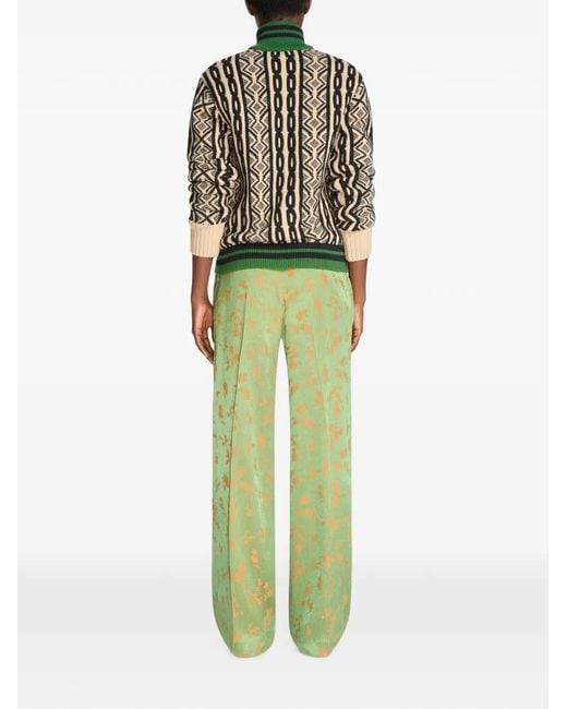 Dries Van Noten Green Elasticated Jacquard Trousers