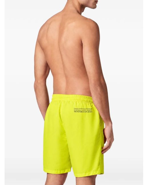 Philipp Plein Yellow Logo-Patch Drawstring Swimming Shorts for men