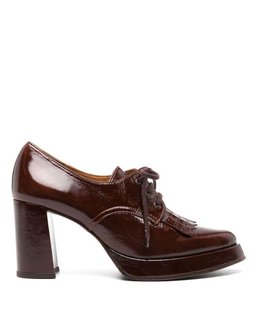 Chie Mihara Brown 75mm Faiko Leather Loafer Pumps