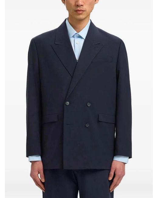 SELECTED Blue Double-Breasted Notch-Lapel Blazer for men