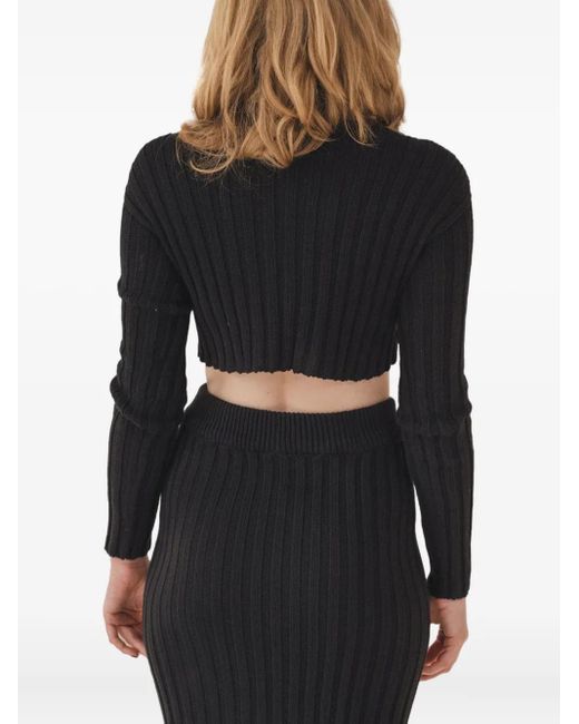 Baserange Black Ribbed Button Cardigan