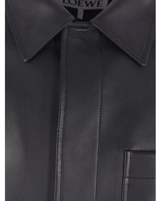 Loewe Gray Leather Shirt Jacket for men