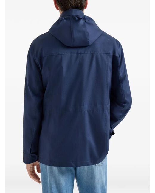 Brunello Cucinelli Blue Detachable-Hood Safari Jacket for men