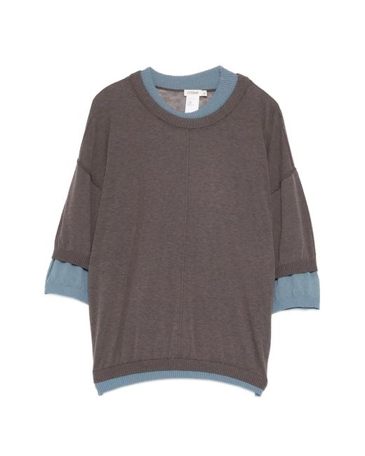 COTEMP Gray Contrasting Collar Top