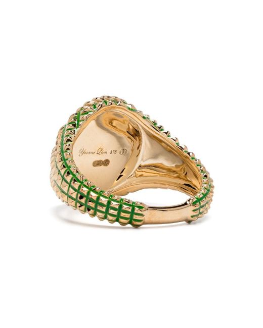 Yvonne Léon Green 9kt Yellow Gold Diamond Signet Ring