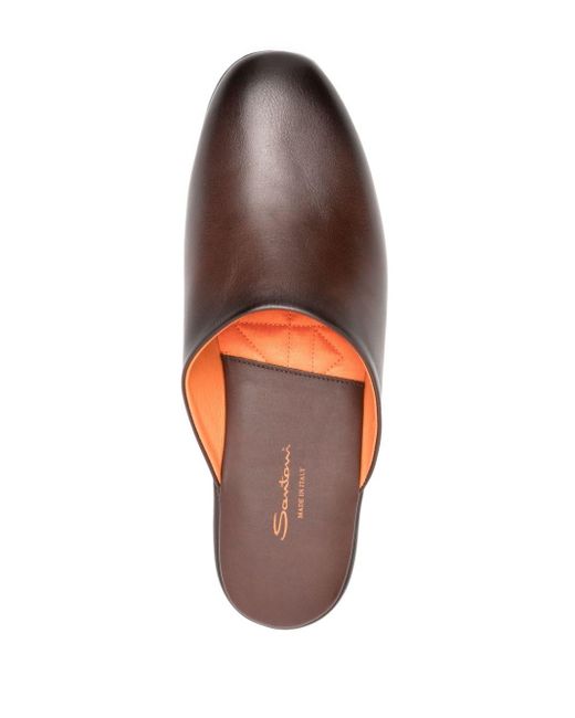 Santoni Brown Beachy Leather Slippers for men