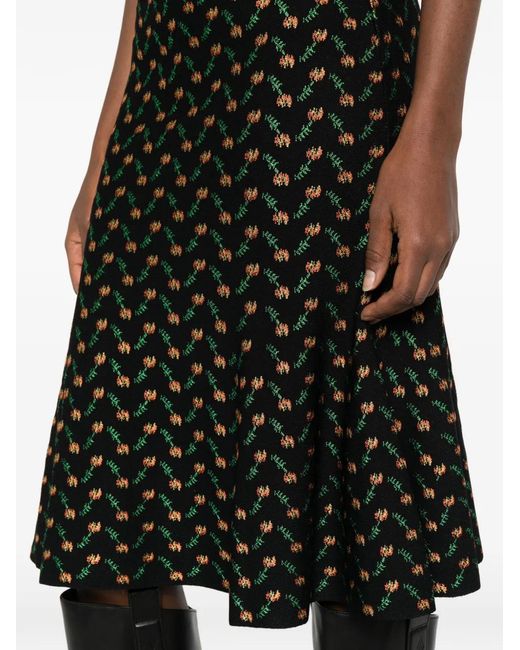 Alexander McQueen Black Floral Jacquard Midi Skirt