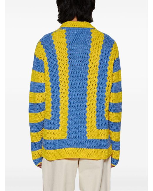 Doppiaa Blue Crochet-knit Polo-collar Cardigan for men