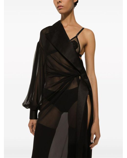 Dolce & Gabbana Black One-Shoulder-Kleid aus Seidengemisch