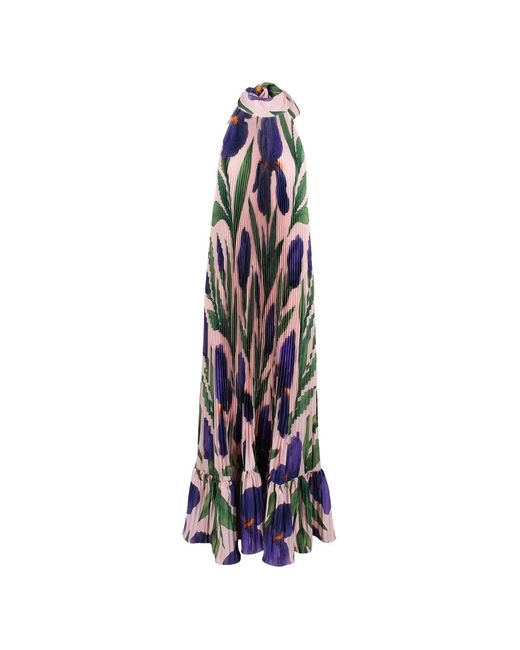 L'idée White Ares Pleated Floral-Print Maxi Dress