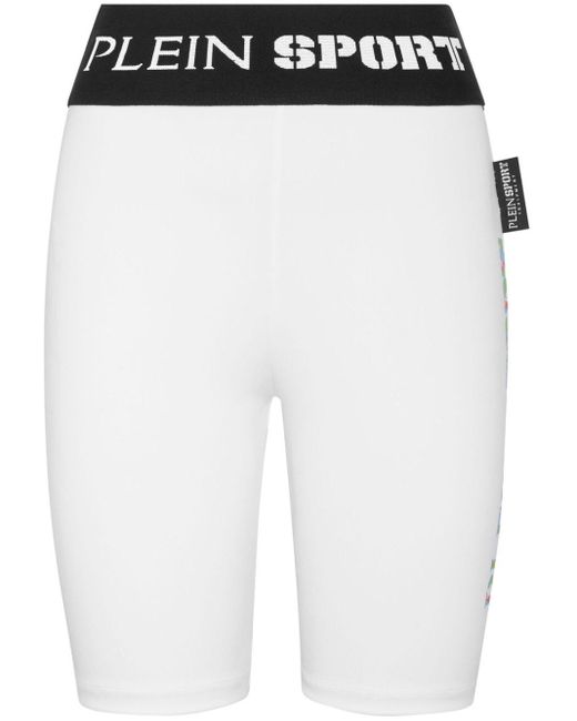 Philipp Plein White Logo-waistband Cycling Shorts