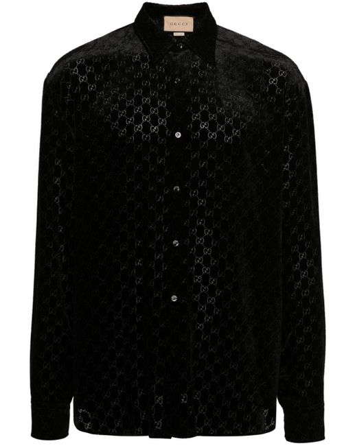 Chemise en velours à motif GG Gucci pour homme en coloris Black