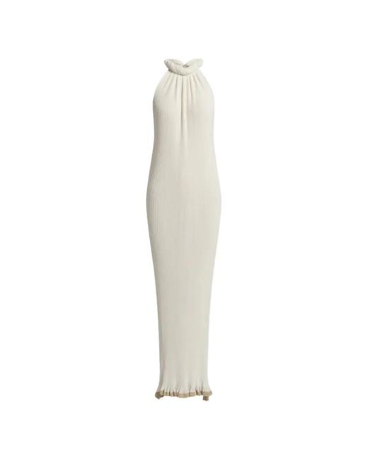 Alberta Ferretti White Pleated Halterneck Maxi Dress