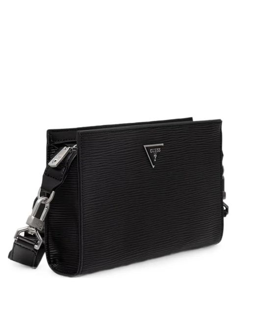 Guess Black Milano Logo-Plaque Textured Bag for men
