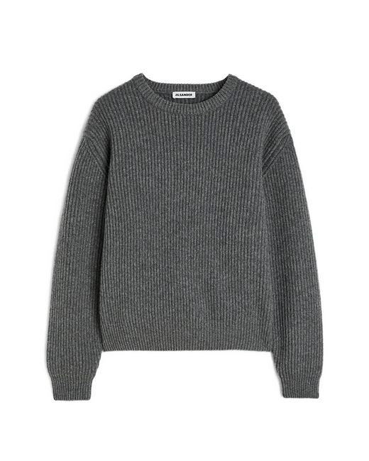 Jil Sander Gray Rib-Knit Wool Sweater for men