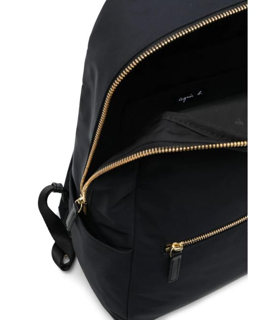 Agnes B. Black Logo-Plaque Adjustable-Straps Backpack