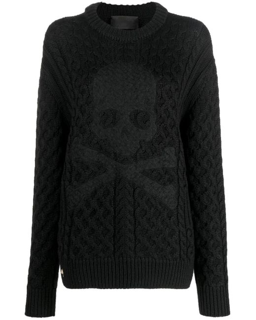 Philipp Plein Black Embossed Skull Wool Jumper