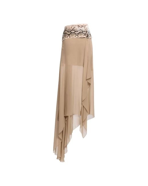 Elie Saab Natural Python-Print Draped Maxi Skirt