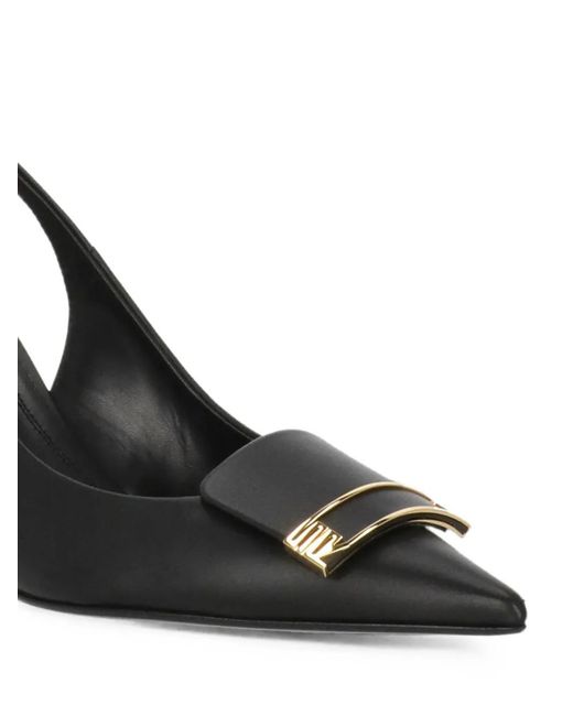 Sergio Rossi Black Sr Evolv Plaque-Detail Slingback Pumps