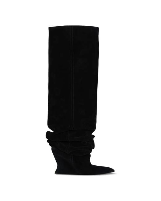 Balmain Black Suede Leather Wedge Thigh-High Boots