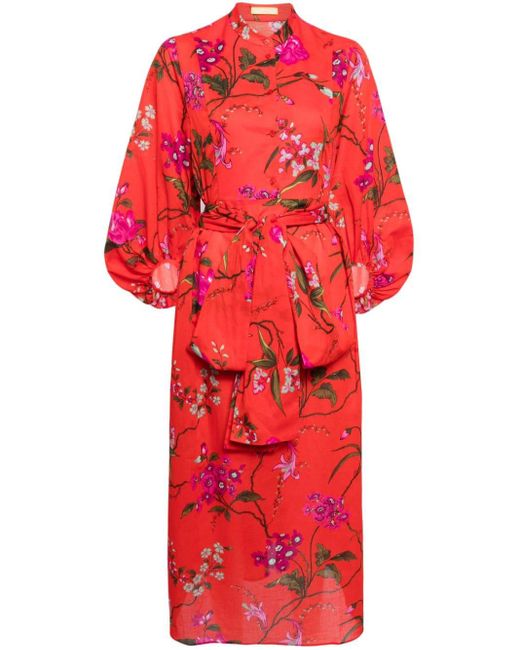 Erdem Red Floral-print Cotton-blend Dress