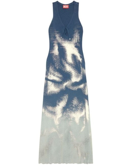 DIESEL Blue M-idelle Ribbed-knit Maxi Dress