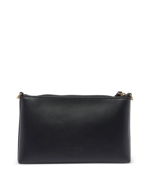 Pinko Black Flat Leather Clutch With Love Birds Logo