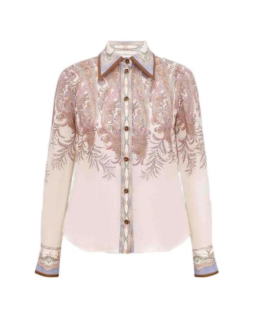 Zimmermann Pink Alchemy Paisley-Print Ramie Shirt
